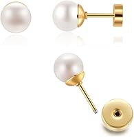 Vista 9 de Pearl Stud Earrings for Women,Flat Screw Back Pearl Helix Earrings Cartilage Earrings 316L Surgical Steel Piercing Jewelry Gift(7,8,9,10mm Pearl)