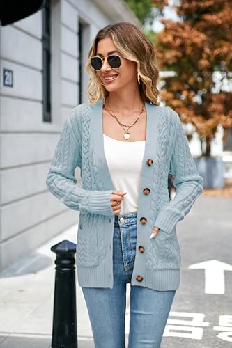 Image of Womens Cardigan Sweaters Cable Knit Sweater 2026 Fall Winter Chunky Open Front Button Down Coats with Pockets