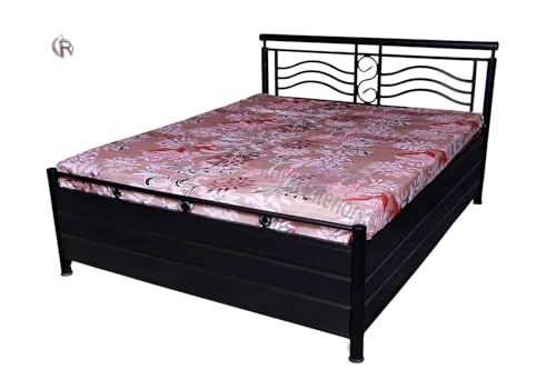 Image of Blacomo Metal Single Bed with Storage | Heavy Duty Metal Bed Single Size with Hydraulic Lift Up Storage | Wrought Iron Bed with Headboard & Footboard | 75x48 | Black