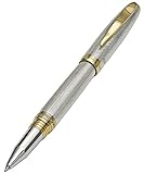 Xezo Solid 925 Sterling Silver Serialized Fine Rollerball Pen, 18K Gold Plated with Screw-On Cap. Swarovski Crystals Band (Maestro 925 Sterling Silver R-G)