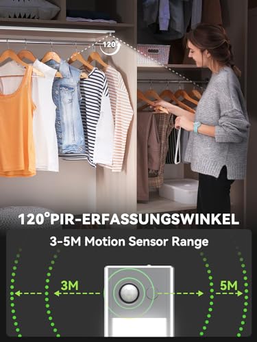 60CM Unterbauleuchte Küche LED Dimmbar, 216 LEDs Schrankbeleuchtung mit Bewegungsmelder, 4500mAh wiederaufladbar Beleuchtung LED leiste, 3 Farbmodi magnetische Led Leiste für Schrank,Kleiderschrank