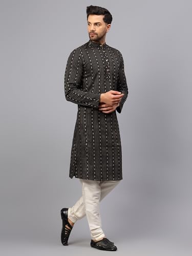 Image of LATEST CHIKAN Men's Cotton Regular Striped Knee Lenght Kurta Full Sleeves