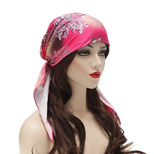 ZLYC Chemo Headwear pré-amarrado lenço de cabeça gorro turbante leve para mulheres, Rosa floral, Tam