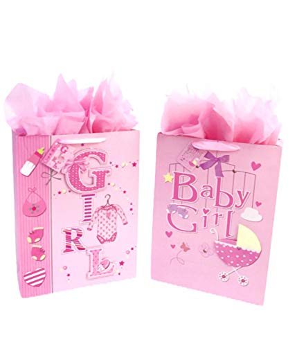 16.5" Extra Large Baby Shower Gift Bags (Glitter Pop-up Design Picture) with Tissue