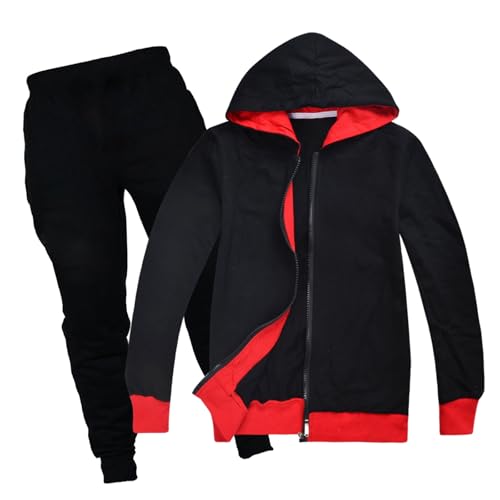 Preppy Aesthetic Tracksuits for Boys Girls Graphic Full Zip Hooded Sweatshirt & Jogger Pants Fashion Sweatsuit Black 5-6 Years