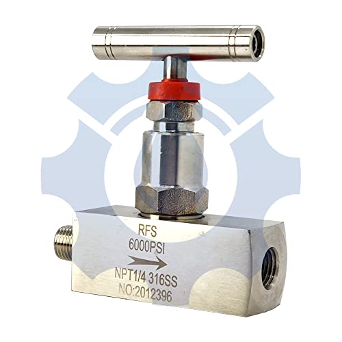 Rfs Stainless Steel 316 Straight Needle Valve, 1/4" Male X 1/4" Female Npt Connection, Up To 6000 Psi, 2 Port Industrial Hydraulic Flow Control Valve #TOP1