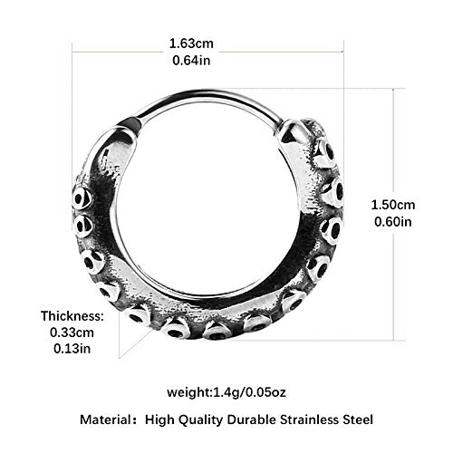 HZMAN Vintage Silver Octopus Tentacle Stainless Steel Hoop Earrings Party Punk Goth Bike Jewelry Gift for Men Women (Octopus Tentacle Silver)3