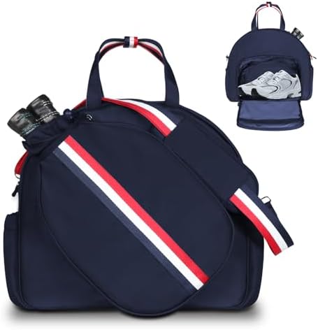 Pickleball Tote Bag for Women Men with Shoe Compartment & Wet Pocket, Large Capacity Gym Sports Tote Bag Holds 2-3 Pickleball Paddles & Balls, Adjustable Shoulder Strap,Blue