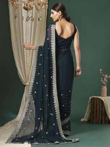 Image of SAREE MALL Women's Georgette Embroidered Saree With Unstitched Blouse (JAYSHREE5001 JS Parent)