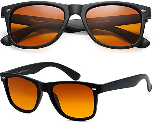 PolarSpex Mens Sunglasses - Retro Sunglasses for Men, Polarized Sunglasses for Womens - Cool Shades for Driving, Fishing (Matte Black | Hd+ Amber, 52)