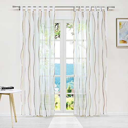 ESLIR Rideau transparent à passants - Motif vagues - 140 x 145 cm Cover