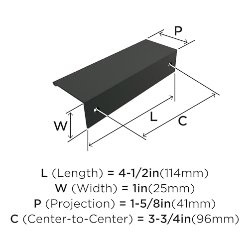 Image of Amerock Edge Pulls 3-3 /4 inch (96mm) Center-to-Center Matte Black Cabinet Edge Pull - 10 Pack