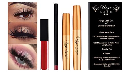 makeup kit all in one-Urge Lash Gift of Beauty Bundle Lip Kit- 3D Fiber Mascara Kit Set Lash it up-Masacara Primer,makeup kits for women,Lash Booster-eyelash extensions mascara