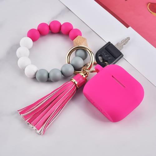 Image of Apple AirPods 4 Case, Cute Apple AirPods 4 Case Cover for Women Girls, Silicone Protective Case with Bracelet Keychain (Fuchsia Pink, AirPods 4 Case)