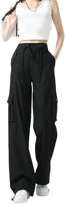 Women's Autumn Winter Fleece Lined Thick Warm High Waist Straight Leg Casual Sports Cargo Joggers