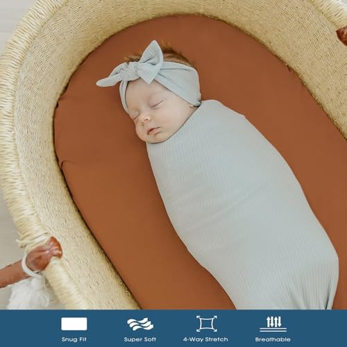 Image of GRSSDER Stretchy Ultra Soft Fitted Bassinet Sheet 2 Pack, Universal Fit for Bassinets Baby Cradle Moses Basket Oval Rectangle Mattress Safe and Snug, Jersey Bassinet Sheets for Girls, Cream /Orange