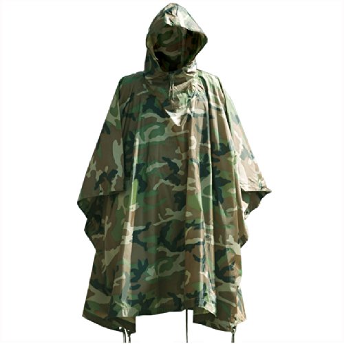 Mil-Tec Ripstop Wet Weather Poncho, Multi-Use Bivouac Sack, Emergency Shelter Tent (Woodland Camo)