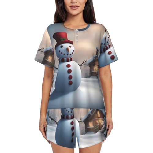 Pyjama à manches courtes femme motif Noël ensemble décontracté pour maison et voyage