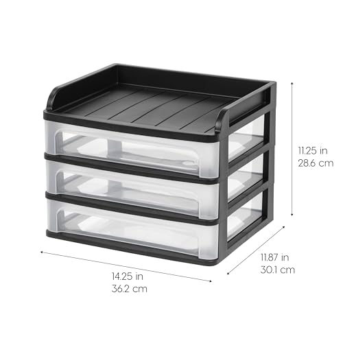 Image of IRIS USA 3-Drawer Medium Desktop Organizer with Paper Tray, Black