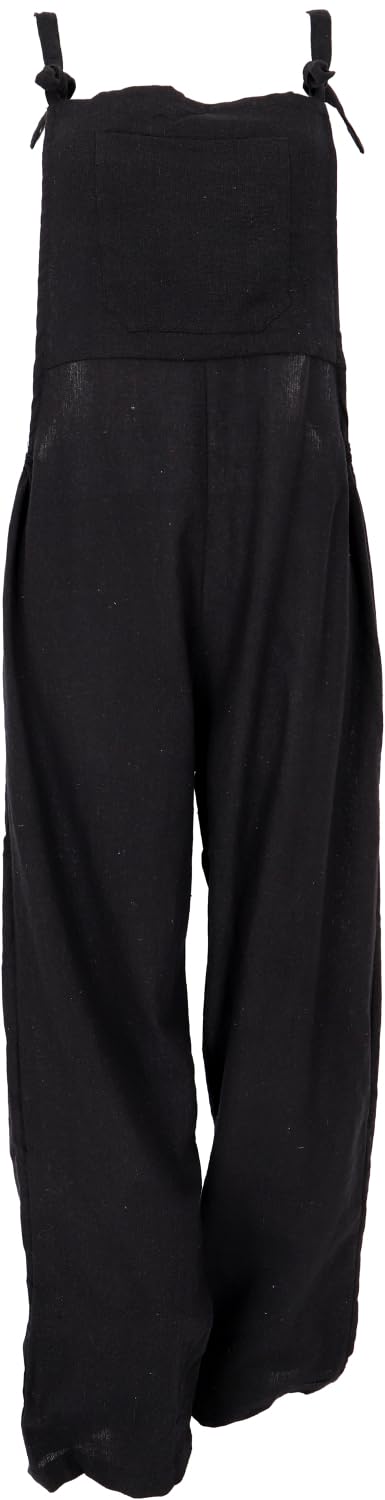GURU SHOP Natürliche Boho Latzhose, luftiger Sommer-Jumpsuit, weit geschnitten, schwarz