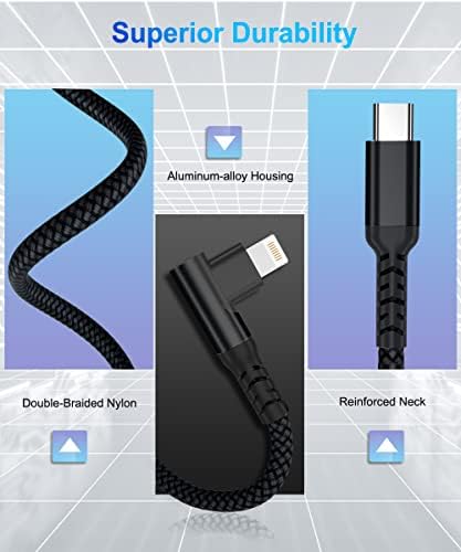 USB C to Lightning Charger Cable Right Angle 10ft with USB Adapter,Apple MFI Certified 90 Degree Type C PD Fast Charging Cord for iPhone 11 12 13 14 Mini Pro Max,SE,AirPods,iPad 8th 9th Generation