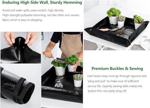 Image of 100x100 cm Gardening Mat for Plant Transplanting and Mess Control Thickened Waterproof Potting Tray Succulent Potting Mat Portable Gardening Mat Plant Gifts for Women Men 39.5x39.5 inch Black