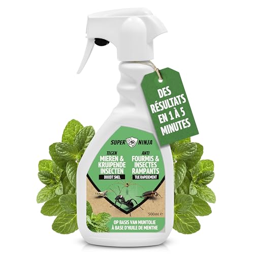 Super Ninja Spray Anti-Fourmis, Araignées, Poissons d'Argent et Anti-Cafards 500 ml - Insecticide Puissant Maison Intérieur pour Insectes Rampants - Formule...