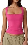 Fumxincg Women's Square Neck Sleeveless Crop Top - Wireless Double-Layer Tank Vest for Gym, Workout & Casual Breathable Skinny Fit (UK, Alpha, S, Regular, Regular, Rose Pink)