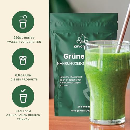 Grüne Entgiftungspulver, Superfood Pulver Helfer, 200g Greens Pulver, Pflanzenpulver mit Matcha, Gerstengras, Heidelbeeren, Rich in Macronutrients, Micronutrients & Fiber
