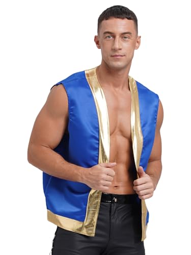 Mens Sleeveless Toad Cosplay Metallic Shiny Trim Cardigan Holiday Vest Top Waistcoat2