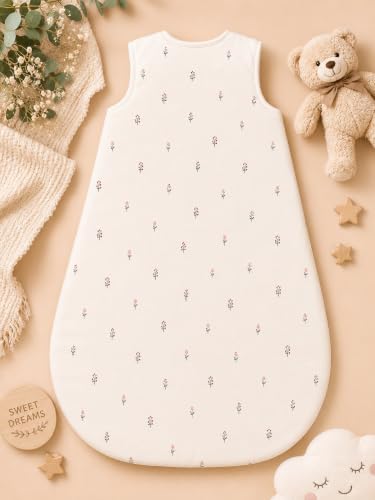 Image of TuddyBuddy Baby Cotton Wearable Quilted Sleeping Bag Blanket 1.5 Tog with 1 Way Zipper Closure | Ideal for Babies & Kids Hypoallergenic Fabrics | (Lavender Floral AOP - Off White, 18-24 Months)