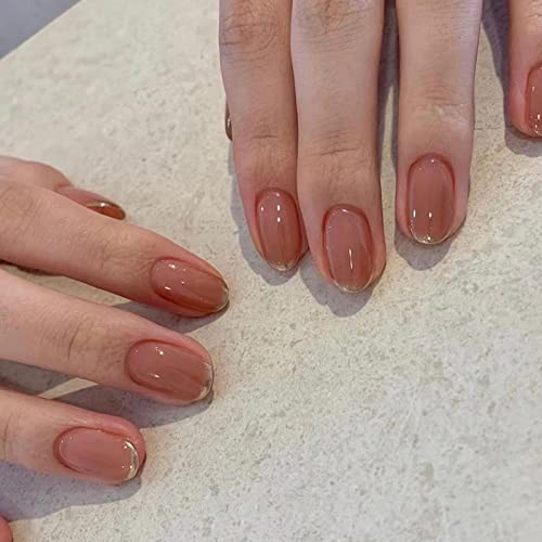 Imsohot Glossy 24Pcs Press On Nails Short Oval Fake Nails With Nail Glue Nude Gradient False Nails French Tip Nails Round Acrylic Nails For Women #TOP27