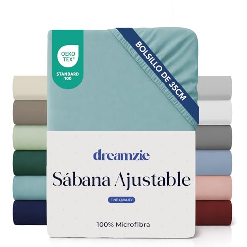 Dreamzie Sabanas 140x190/200 cm   Esquinas de 35 cm para Colchones Gruesos   100% Microfibra, Agua, Certificada sin Productos Químicos (Oeko Tex), Sabanas Bajeras Completamente Elásticas