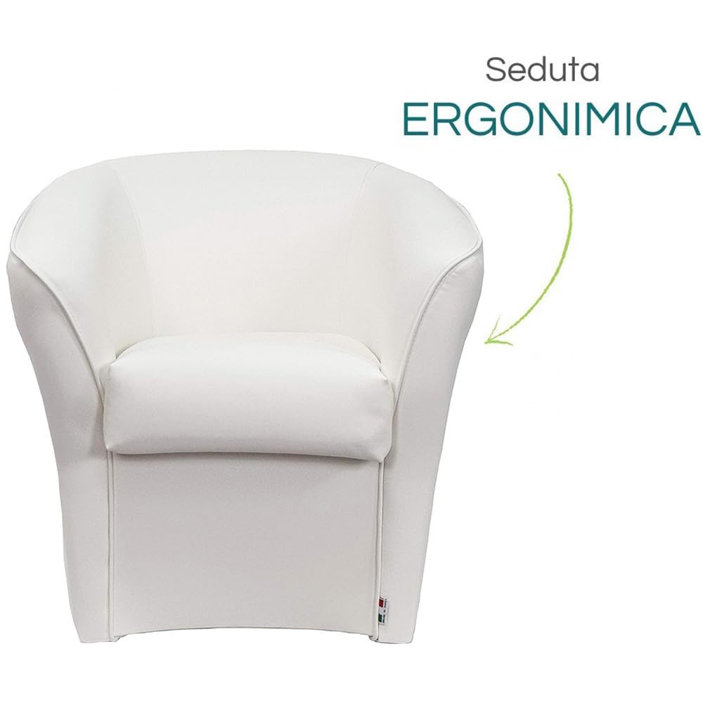 PALUPLUS Poltrona Pozzetto Imbottita Artigianale, Misura 70x67x76 cm, Poltrona con Tessuto Ecopelle, Piedini in Plastica, Struttura Robusta e Design Elegante, Casa e Ufficio, Made in Italy (Bianco)