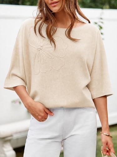Image of Cicy Bell Womens Half Sleeve Sweaters Oversized Boat Neck Knitted Pullover Sweater Trendy Casual Loose Fit Fall Tops