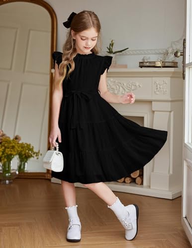 Arshiner Tween Girls Summer Dress Formal Ruffle Sleeve A Line Casual Elegant Dresses with Belt2