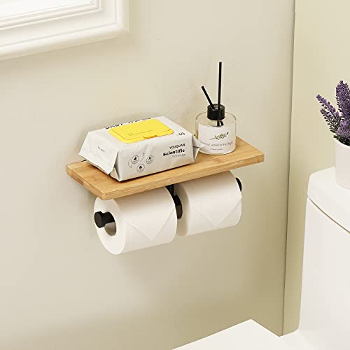 Kes Double Toilet Paper Holder With Bamboo Shelf, Black Toilet Tissue Paper Holder Wall Mount Toilet Paper Roll Holder Sus304 Stainless Steel, Bph225Ba-Bk #TOP6