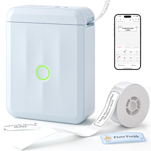 NIIMBOT Etikettendrucker D110 Upgrade, Mini Etikettiergerät Beschriftungsgerät Selbstklebend Tragbares Label Printer mit iOS Android, Geeignet für Zuhause Schule Büro, Blau