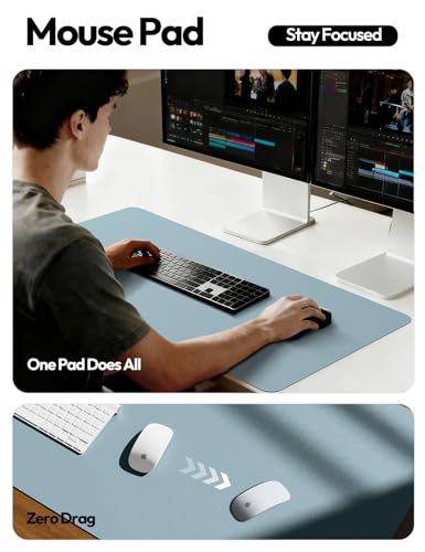 Image of YSAGi Leather Desk Protector, Office Mat, Large Mouse Mat, Non-Slip PU Leather Blotter, Laptop Desk Pad, Waterproof Writing Pad for Office and Home (Ice Blue, 23.6 inch x 13.8 inch)