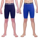 LEAO Youth Boys Compression Shorts 2-Pack Performance Athletic Underwear Sports Boxer Briefs Black/Royal Blue L