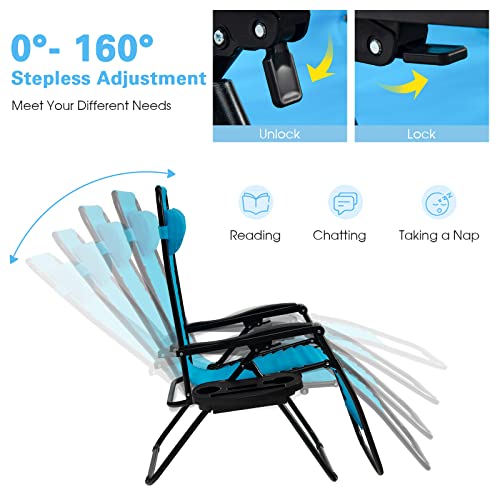 Goplus Zero Gravity Chair, Adjustable Folding Reclining Lounge Chair With Pillow And Cup Holder, Patio Lawn Recliner For Outdoor Pool Camp Yard (1, Light Blue) #TOP3