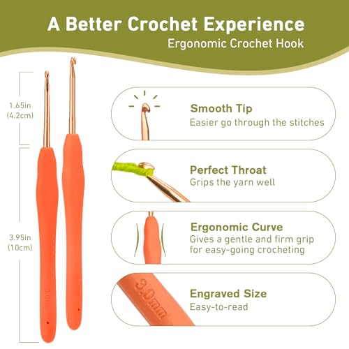 Image of 3mm Crochet Hook, Super Smooth 3 mm Ergonomic Crochet Hooks for Beginners, Comfort Crochet Needle for Arthritics, 1 Pack