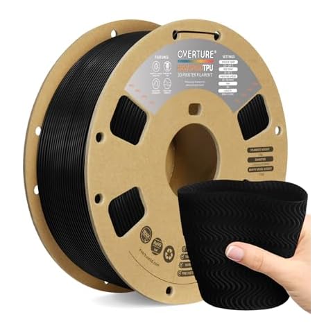 OVERTURE TPU High Speed Filament 1.75mm Flexible 95A TPU Roll, 3D Printer Filament,Dimensional Accuracy +/- 0.02 mm, Fit Most FDM Printer(HS TPU Black) Cover
