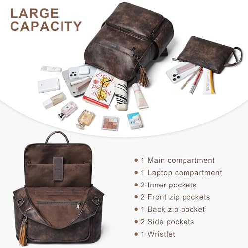 Image of Shrrie Vegan Leather Laptop Backpack for Women 15.6 inch Work Backpack Fashion Travel Backpack Purse for Travel College Work