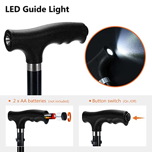Kakiclay Folding Walking Cane With Led Light For Men & Women, Foldable Lightweight Heavy Duty Aluminum Walking Stick For Seniors & Adults #TOP1
