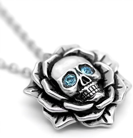 Skull Rose Birthstone Necklace with 