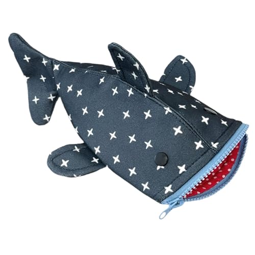 Baoblaze Estojo de lápis com zíper em formato de tubarão, acessório com estampa de estrela para maquiagem e artigos de papelaria, 25,6 cm x 13,8 cm