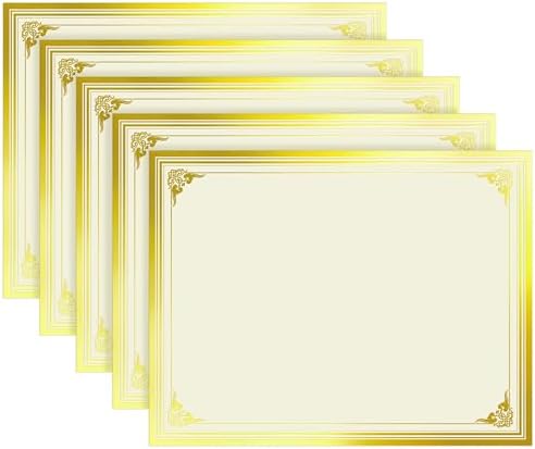 SUNEE 50 Sheets Certificate Papers - Blank Gold Foil Border, Letter Size 8.5x11 for Diploma, Certificates, Participation Awards, Document Cardstock Paper and Inkjet Printer Friendly