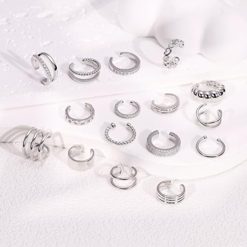 REVOLIA 16Pcs 14K Gold Plated Ear Cuff Earrings for Women Non Piercing Ear Cuffs Clip Cartilage Helix Earrings Fake Earrings Adjustable Wrap Ear Jewelry Set2