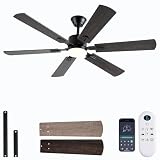 FUMLTP 56inch Ceiling Fans with Lights and Remote/App Control, Dimmable LED, Reversible DC Motor, Noiseless, 6 Double-side blades, Modern Low Profile Ceiling Fan for Indoor/Outdoor Use (Brown)